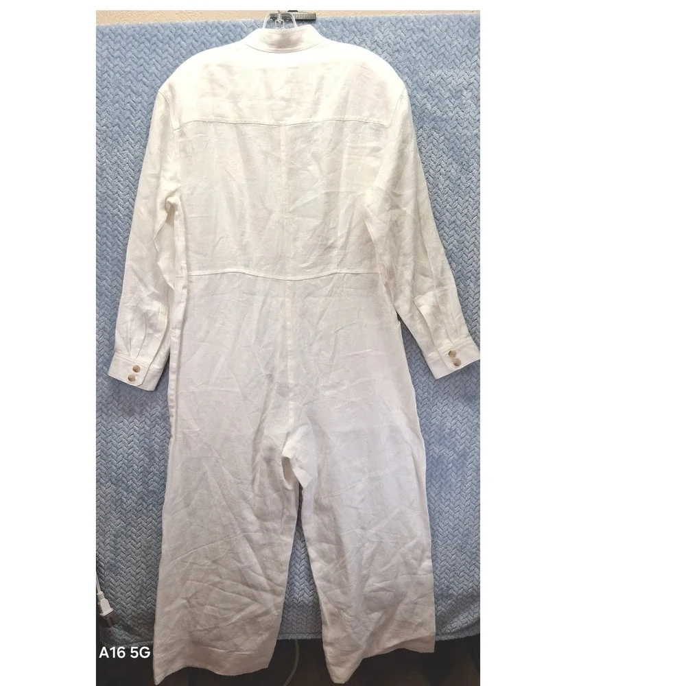 Banana Republic White 100% Linen Utility Jumpsuit Long Sleeve NWT S 882685-01-1